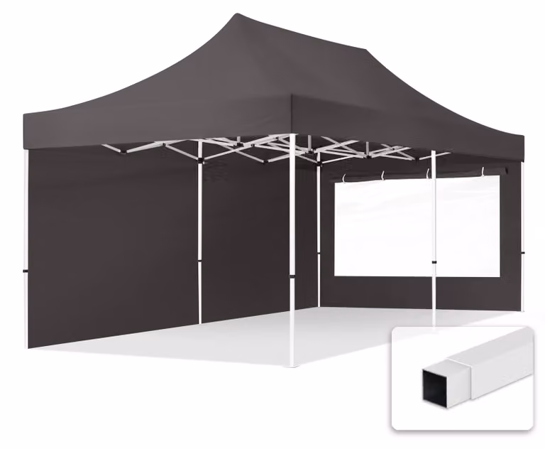 TOOLPORT 3x6m gazebo pieghevole con laterali (finestre panoramiche), ECONOMY acciaio, grigio scuro