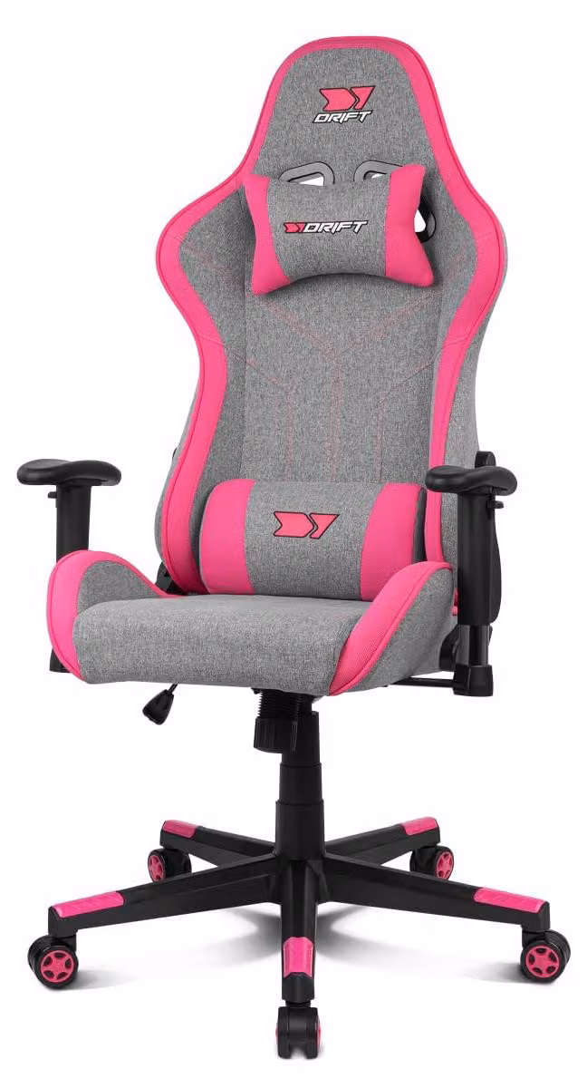 Sedia da gaming, tessuto traspirante, braccioli 2D, grigio/rosa