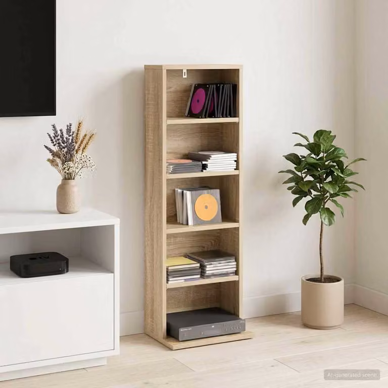 Mobile per CD vidaXL in Rovere Sonoma con ripiani regolabili, L 33 cm x P 23,5 cm x H 97,5 cm