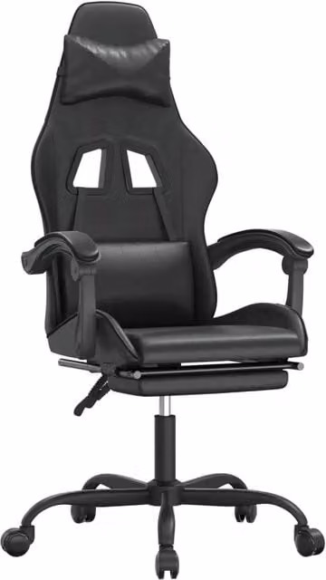 Sedia da Gaming Nera in Similpelle con Poggiapiedi e Poggiatesta, Ruote e Braccioli, Girevole a 360 Gradi, H 121 x L 59,5 x P 57,5 cm