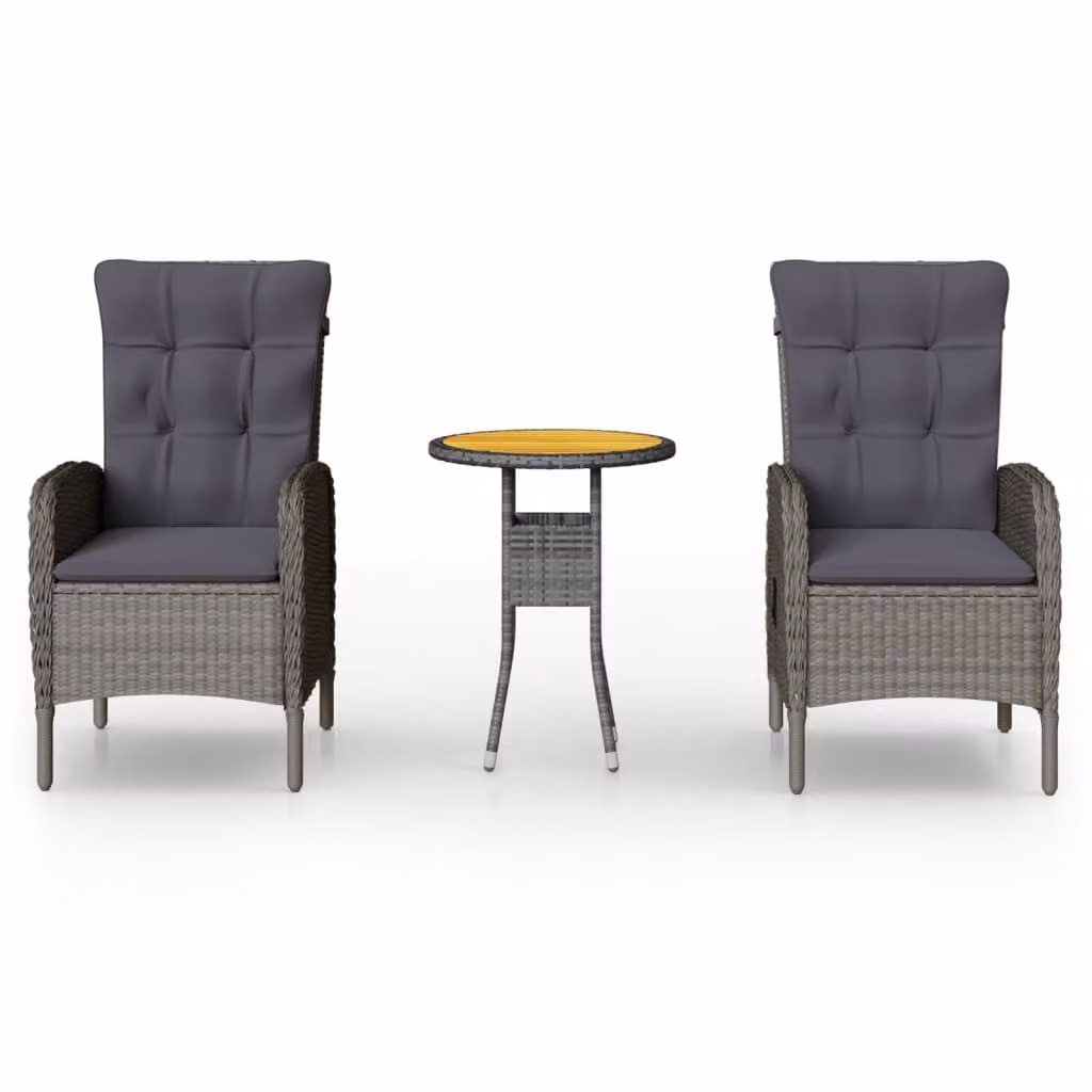 Set da Bistrot per Giardino 3 pz in Polyrattan Grigio