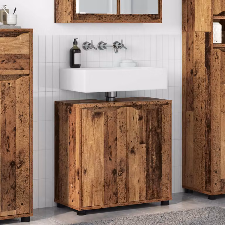 Mobile per lavabo da bagno vidaXL in legno effetto vecchio marrone con ante a battente e ripiani interni L/P/H: 60 x 30 x 60 cm