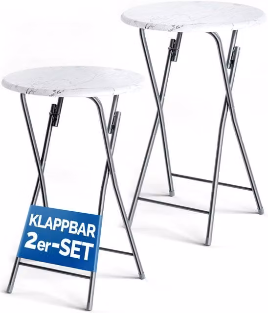 Set di 2 tavoli alti pieghevoli Casaria con piano rotondo in marmo bianco e grigio Ø60 cm e altezza 110 cm – 1