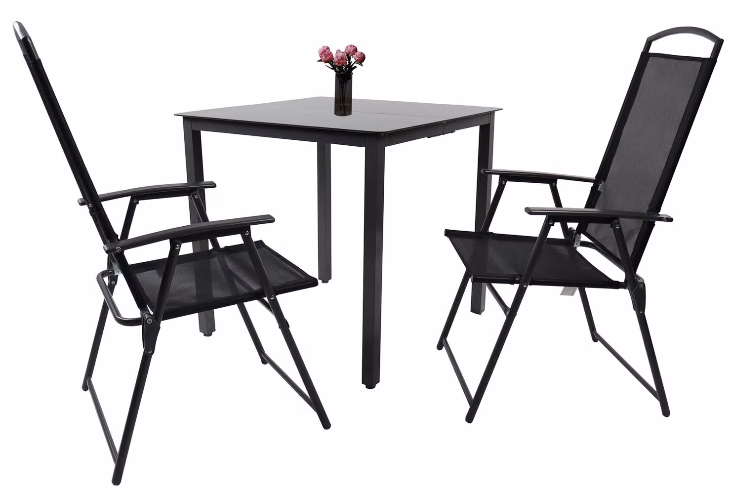 Set mobili da giardino 3 pezzi / gruppo di posti a sedere / 1x tavolo, 2x sedie / tavolo Dimensioni ca. H. 76 x W. 80 x D. 80 cm / Set schienale 80S