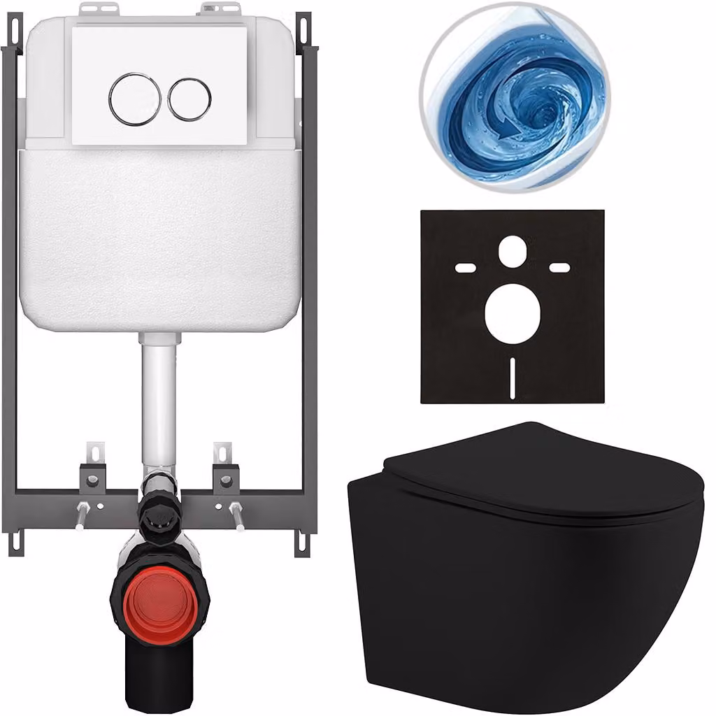 CERANO - Set WC da incasso Cesso - nero opaco - pulsante Prime/Dualo, bianco - da incasso - 49x36 cm