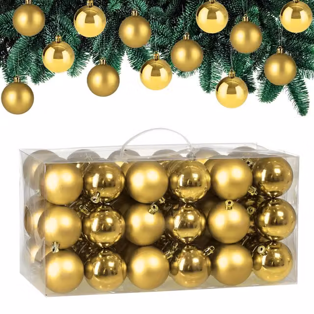 Set di 54 palline di Natale Casaria oro, decorazioni rotonde in plastica per il tuo albero
