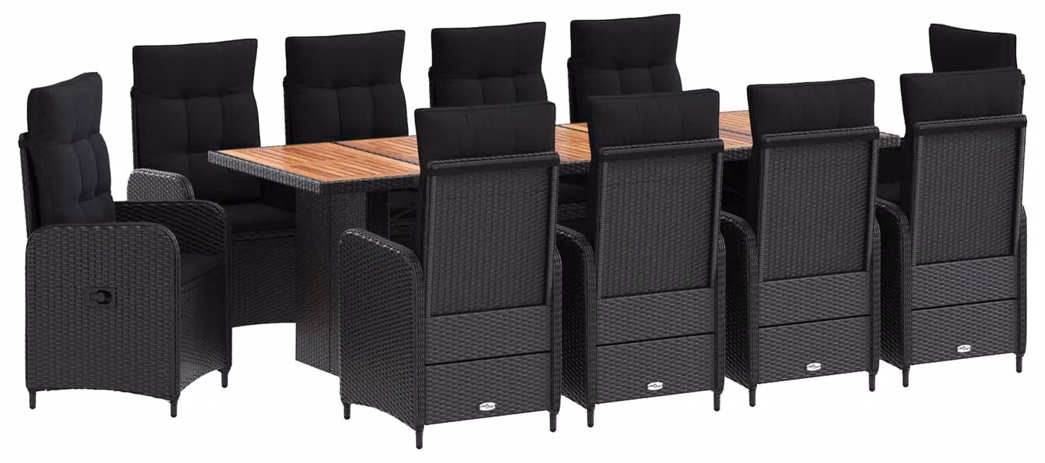 Set da tavolo da esterno, 11 pezzi, in rattan sintetico nero