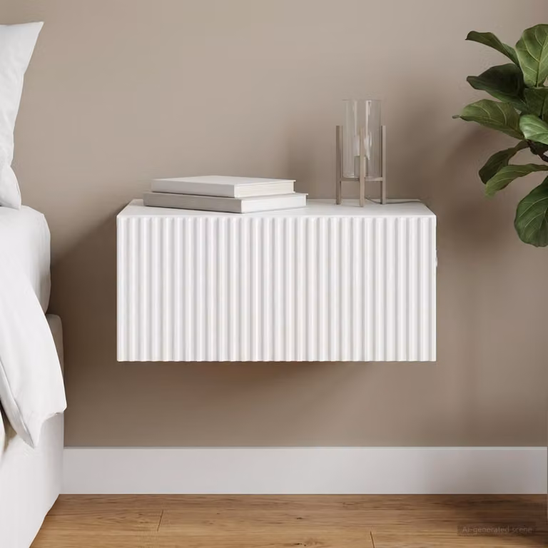 vidaXL Mobiletto da notte a muro Bianco Lucido L: 49 cm, P: 34,5 cm, H: 20 cm