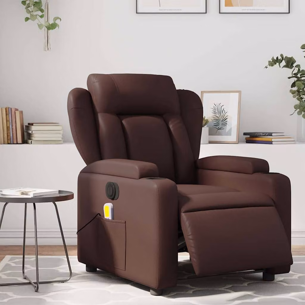 vidaXL Poltrona Massaggiante Elettrica Marrone in Similpelle con Braccioli e Design Moderno – 1