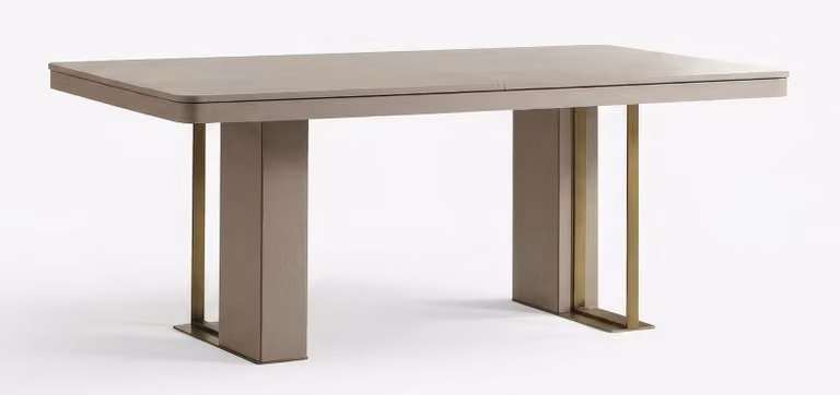 Tavolo da pranzo moderno, beige e dorato, dal design elegante, per la cucina, in legno