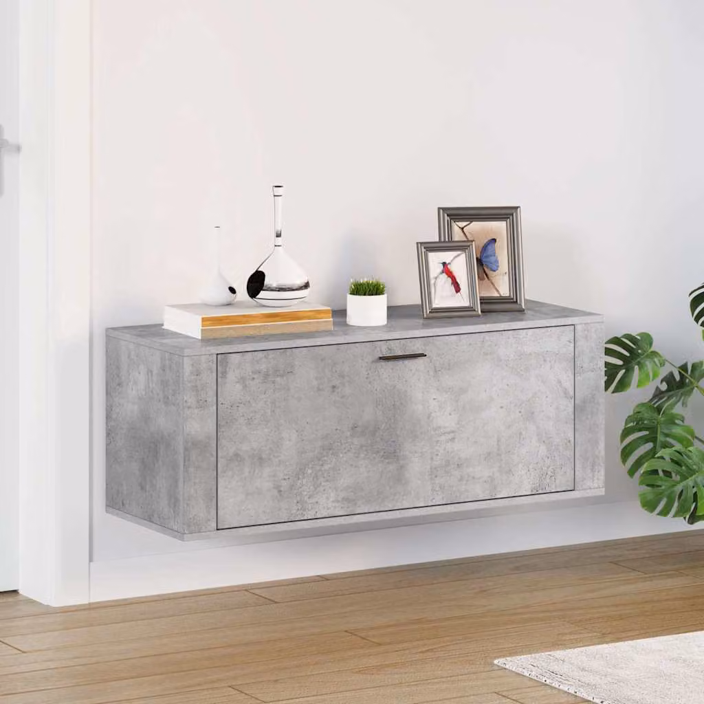 Scarpiera a muro moderna vidaXL in legno multistrato, colore grigio cemento, L: 100 cm, P: 35 cm, H: 38 cm