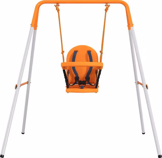 Altalena per bambini Outsunny da giardino in acciaio con schienale e cintura di sicurezza, arancione, portata 25 kg – 1