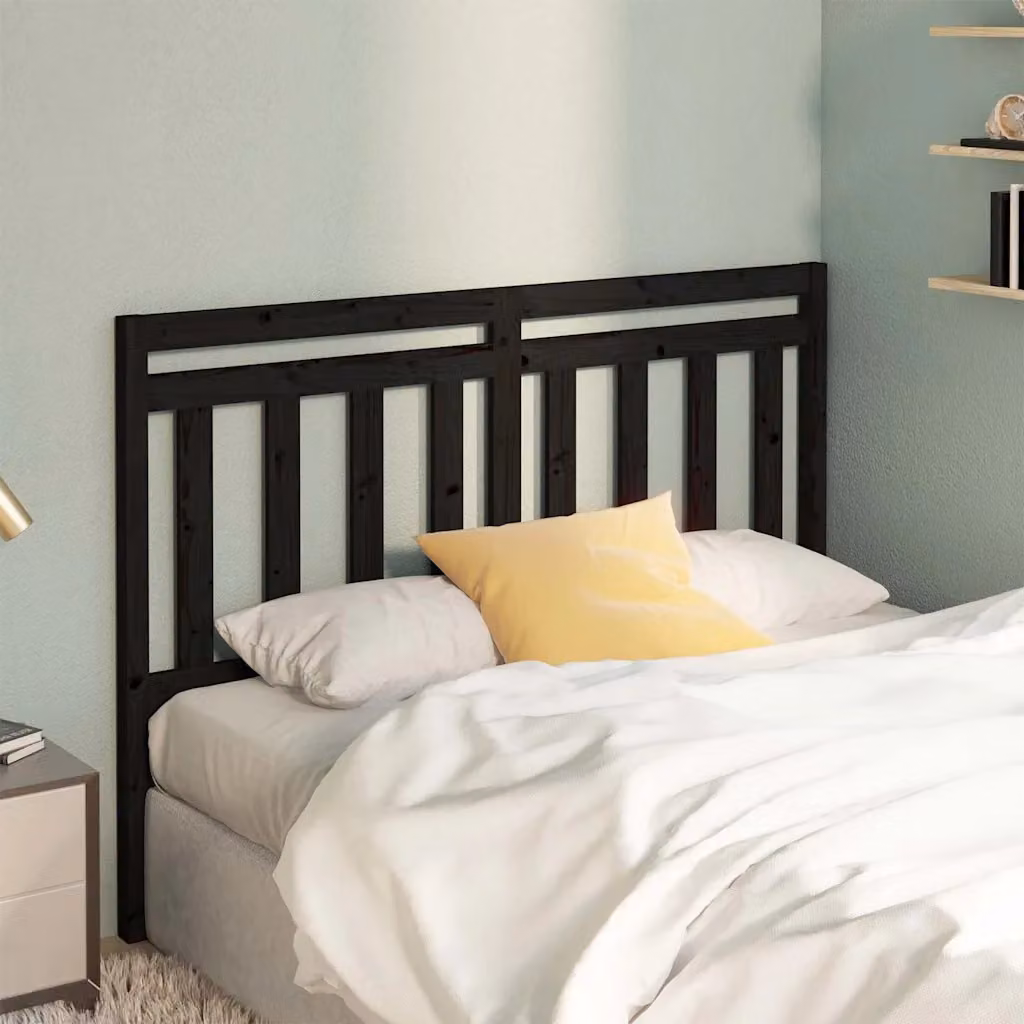 Testiera per letto vidaXL in legno massello di pino nero, stile rustico, L 126 cm x P 4 cm x H 100 cm