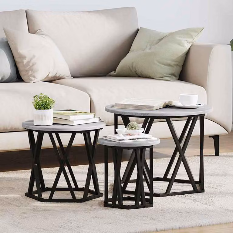 Maison Exclusive - Set di 3 tavolini laterali impilabili, colore grigio Sonoma, dimensioni 53 x 53 x 40 cm