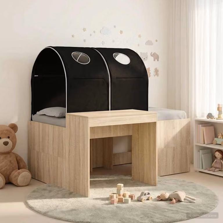 Letto per bambini con tunnel vidaXL in legno ingegnerizzato, Rovere e Nero, L/P/H: 160 x 80 x 123,5 cm