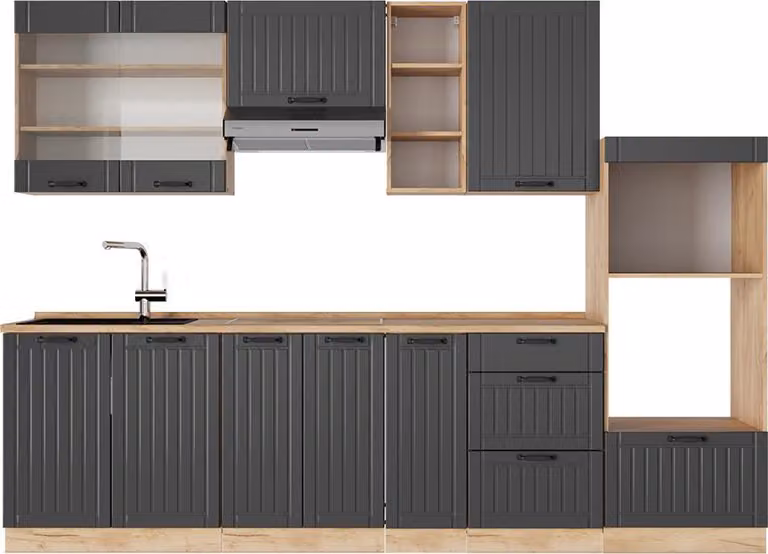 Cucina componibile Vicco Fame-Line Grigio scuro 280 cm , PL Rovere, Model 56973