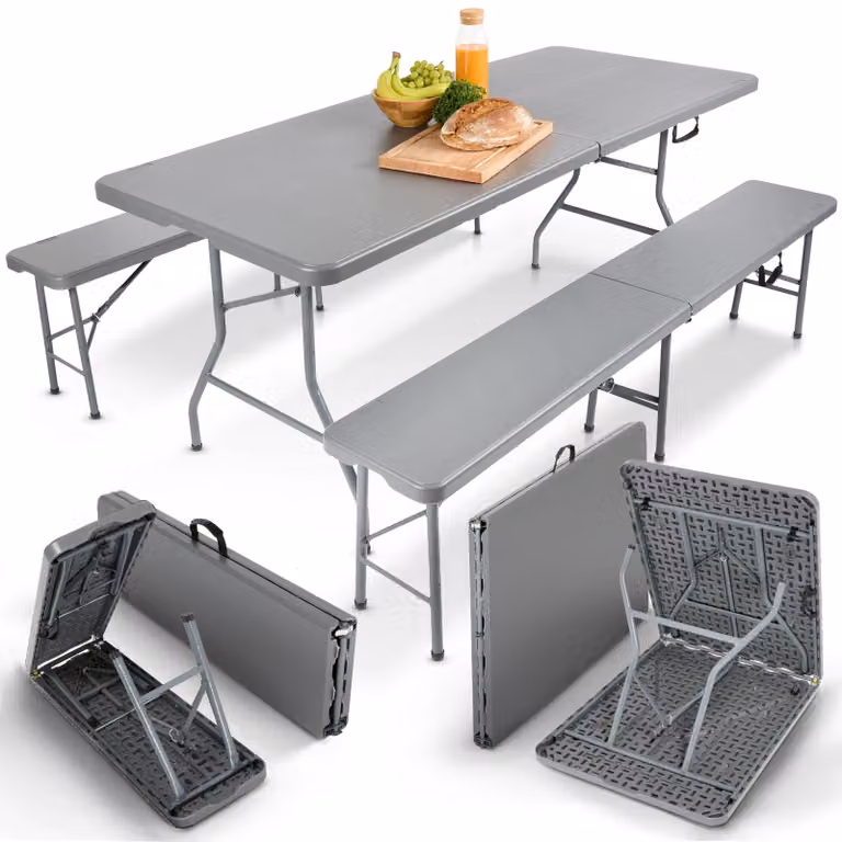 Set tenda da birra AREBOS 3 pezzi | tavolo + 2 panche, pieghevole, maniglia per il trasporto, antracite