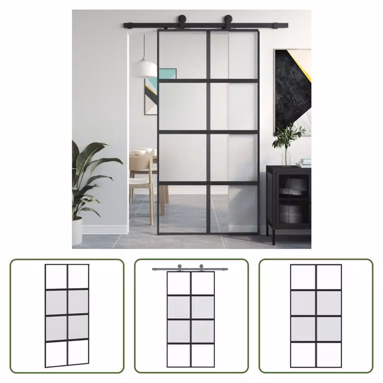 The Living Store Porta scorrevole nera 102,5x205 cm in vetro temperato e alluminio
