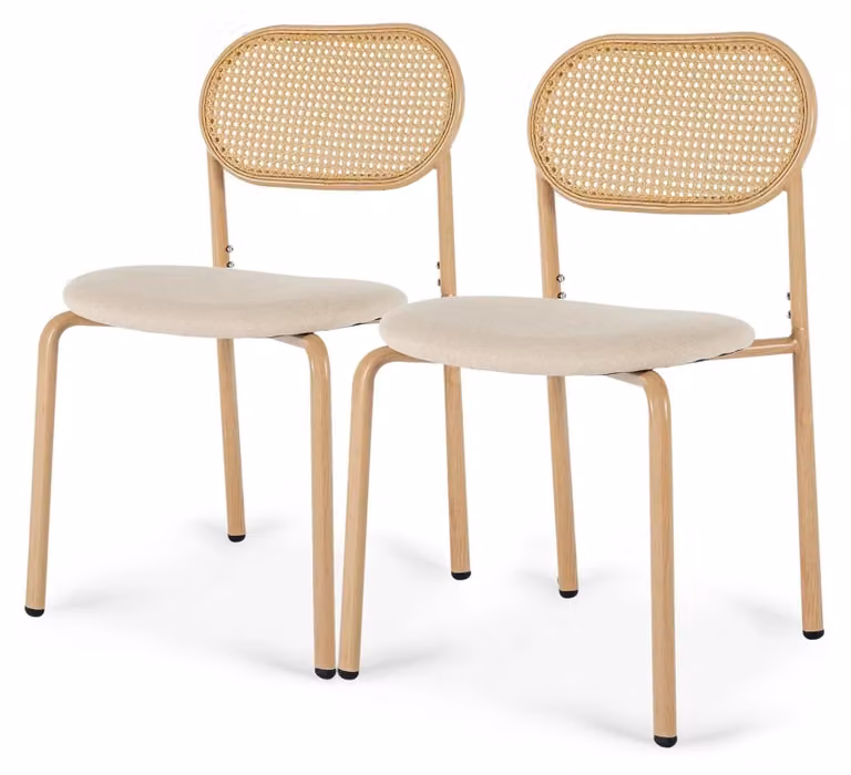 Sedia da pranzo, design in rattan, seduta comoda, color legno