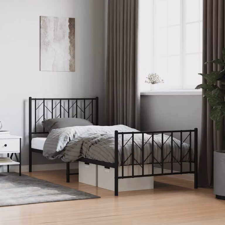 vidaXL Giroletto in metallo nero con testiera e pediera, L/P: 90 x 190 cm