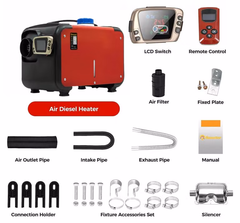 Stufa diesel riscaldante – Stufa portatile – 8 kW di potenza – 12V con display LCD e telecomando