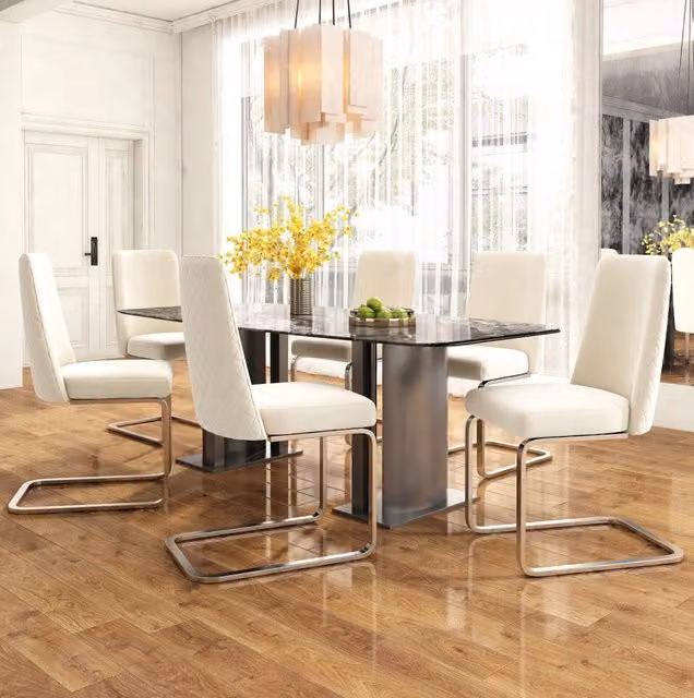 Set di 6 sedie da pranzo in velluto beige con gambe in metallo argentato