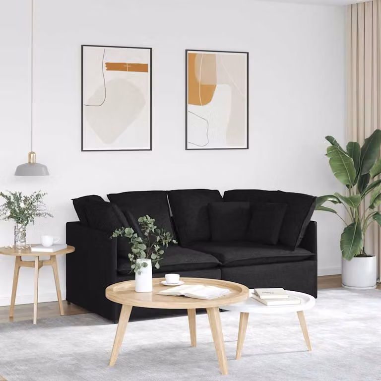vidaXL Divano Modulare Moderno con Cuscini in Tessuto Nero e Struttura in Metallo