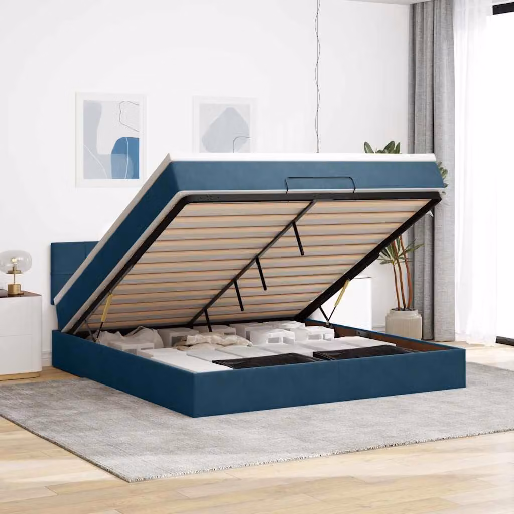 vidaXL Struttura Letto con Materasso e Pouf in Velluto con Base a Sollevamento, Luci Sotto il Letto e Porte USB, L: 160 cm, P: 200 cm, H: 280 cm – 1