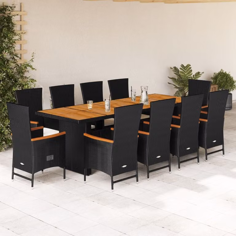 Maison Exclusive - Set da pranzo da giardino 11 pezzi con cuscini in polyrattan nero