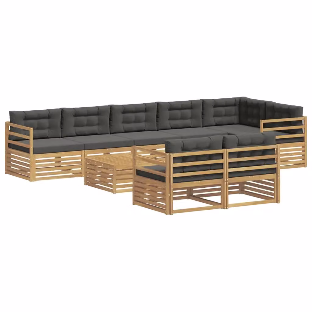 Set di divani da esterno vidaXL in legno di acacia con tavolo da caffè, 9 pezzi, Bianco e Antracite – 2