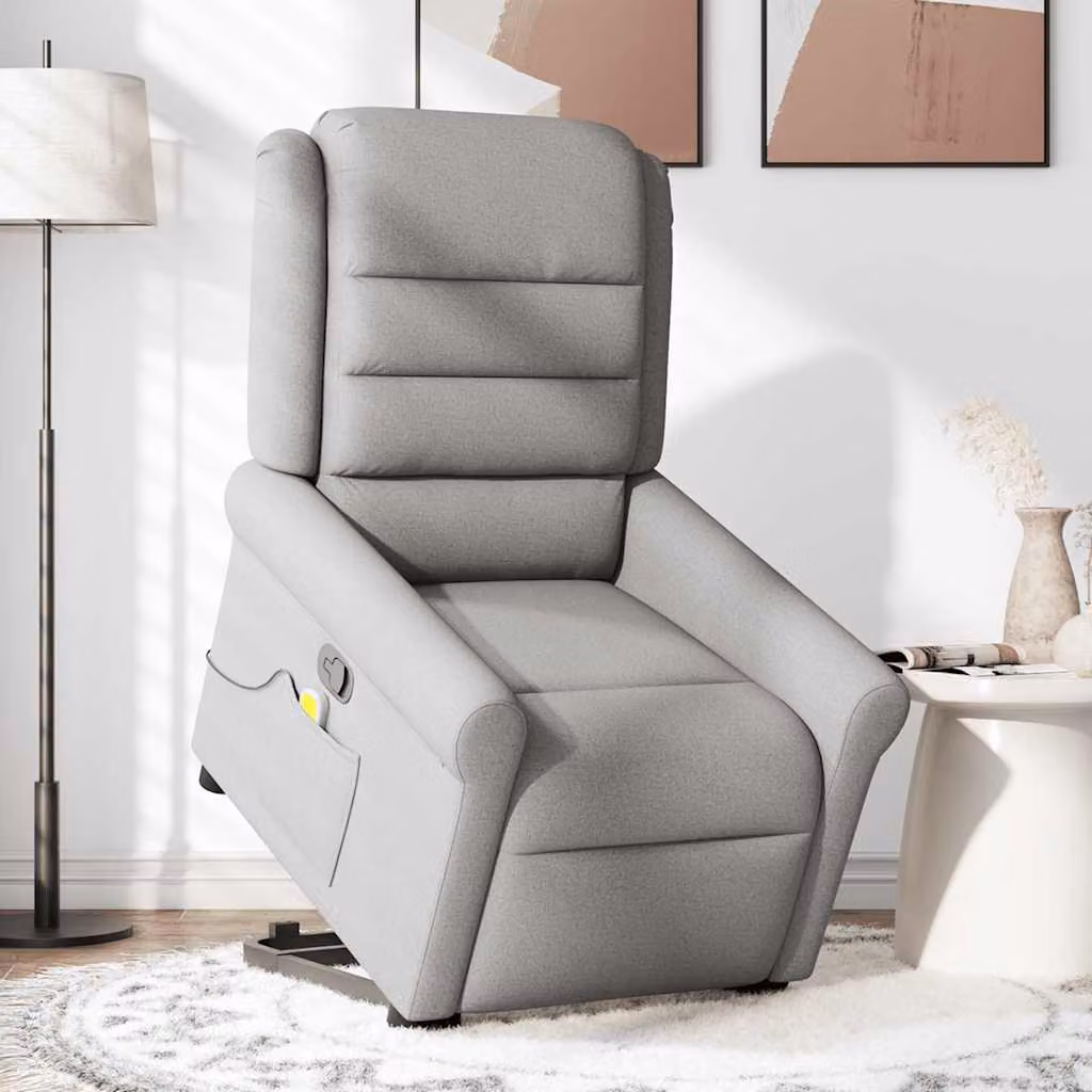 vidaXL Poltrona Alzapersona Massaggi Reclinabile Grigio Nuvola Tessuto