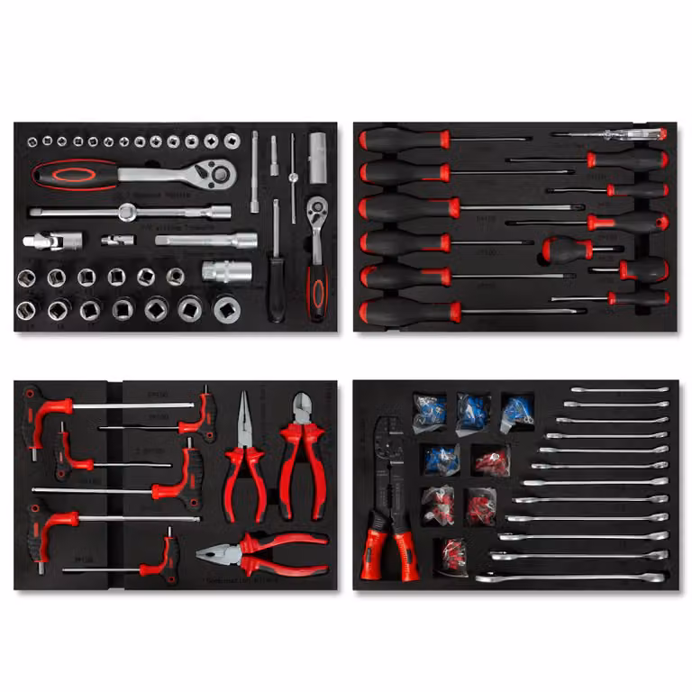 Set di utensili multiuso EBERTH da 81 pezzi per carrello portautensili; vassoi porta-utensili in schiuma con etichette; utensili in metallo duro; impugnature ergonomiche