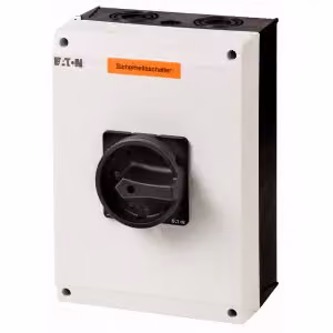 Interruttore di sicurezza Eaton, P3, 100 A, 3 poli, 1 contatto NA, 1 contatto NC, funzione STOP, con maniglia rotante nera e anello di bloccaggio, bloccabile in posizione 0 con 207389