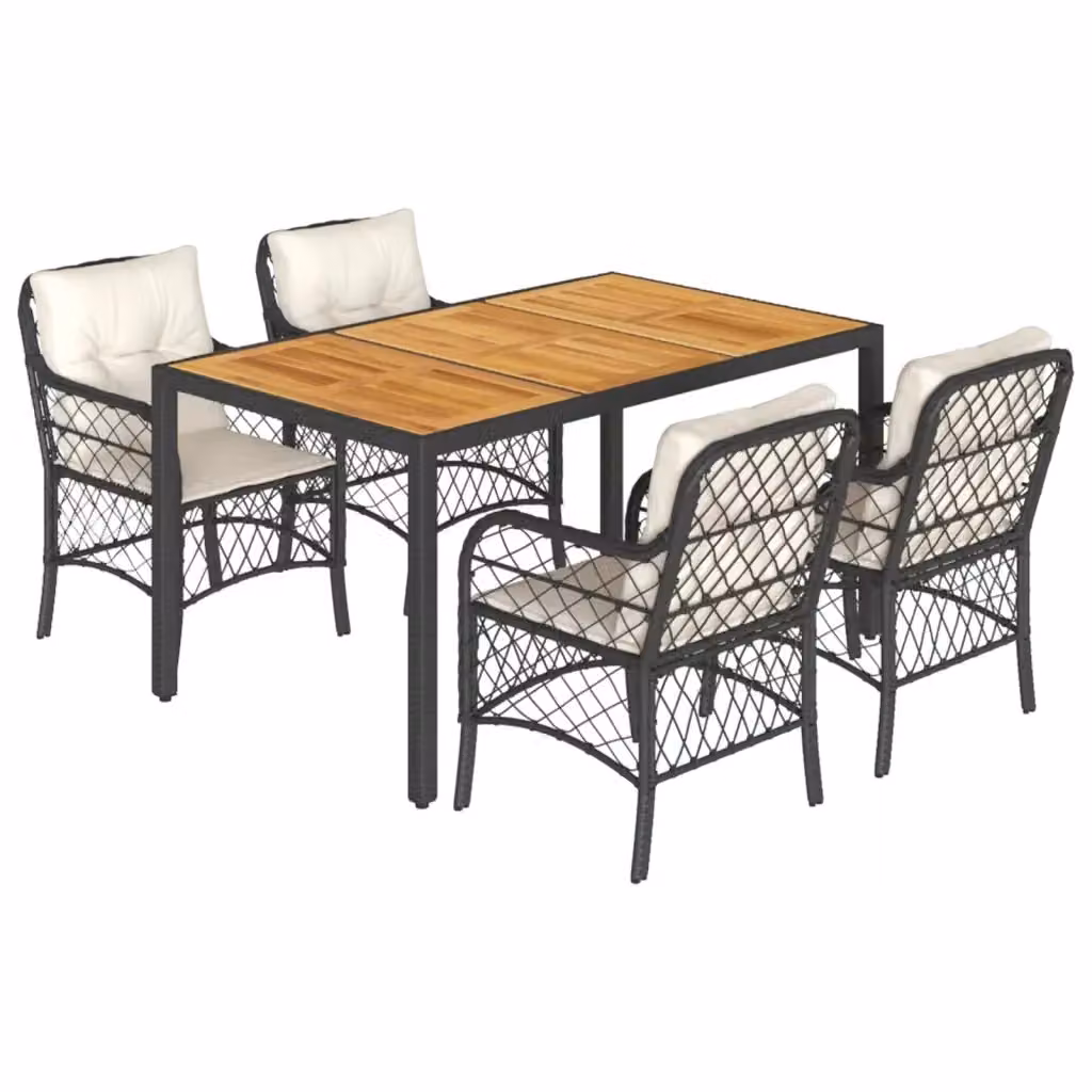 Set da Pranzo da Giardino vidaXL in Legno di Acacia e Polyrattan, 5 Pezzi, Nero e Bianco – 2