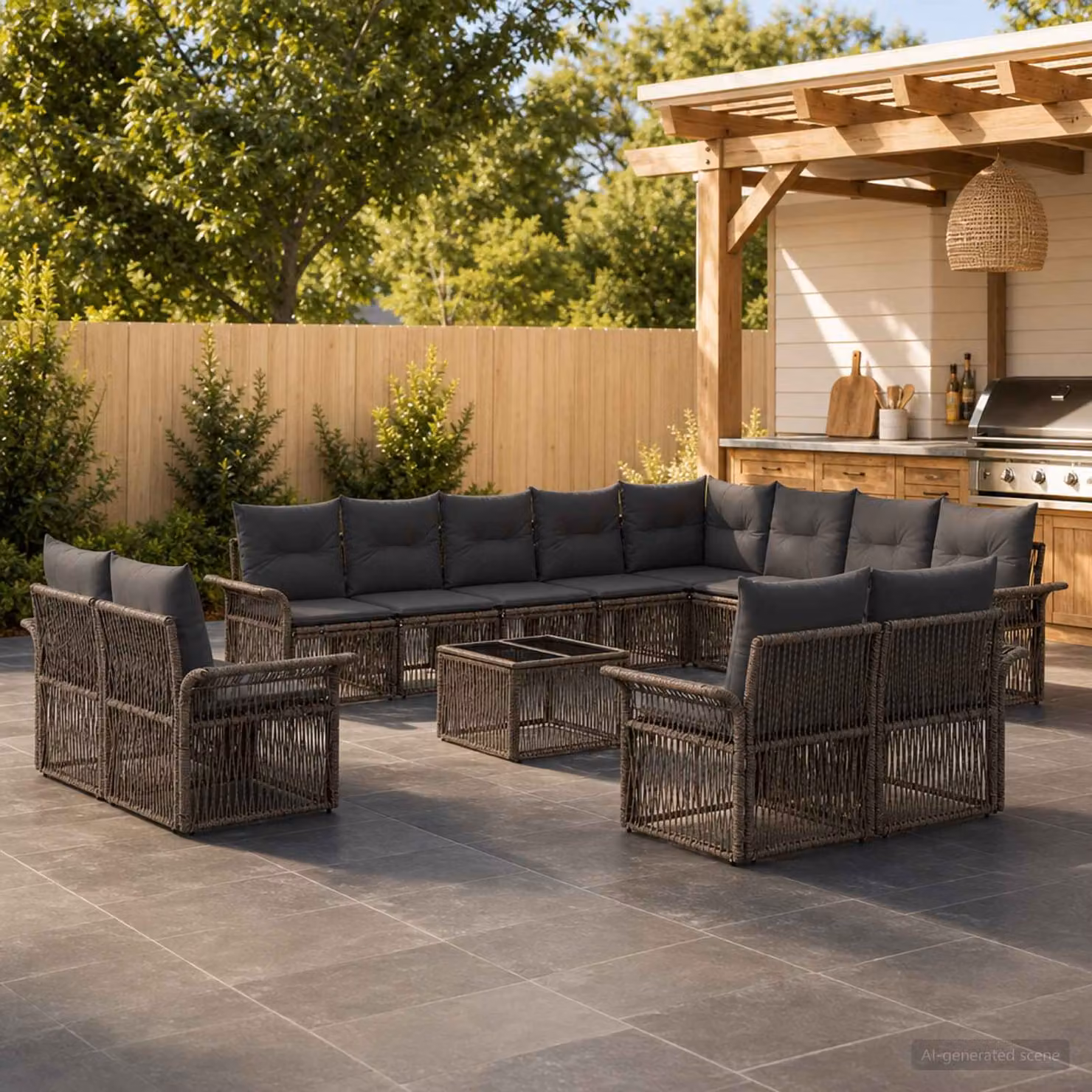 Set Divano da Giardino vidaXL 13 pz a forma di U in Polyrattan Grigio e Antracite con Cuscini e Tavolino