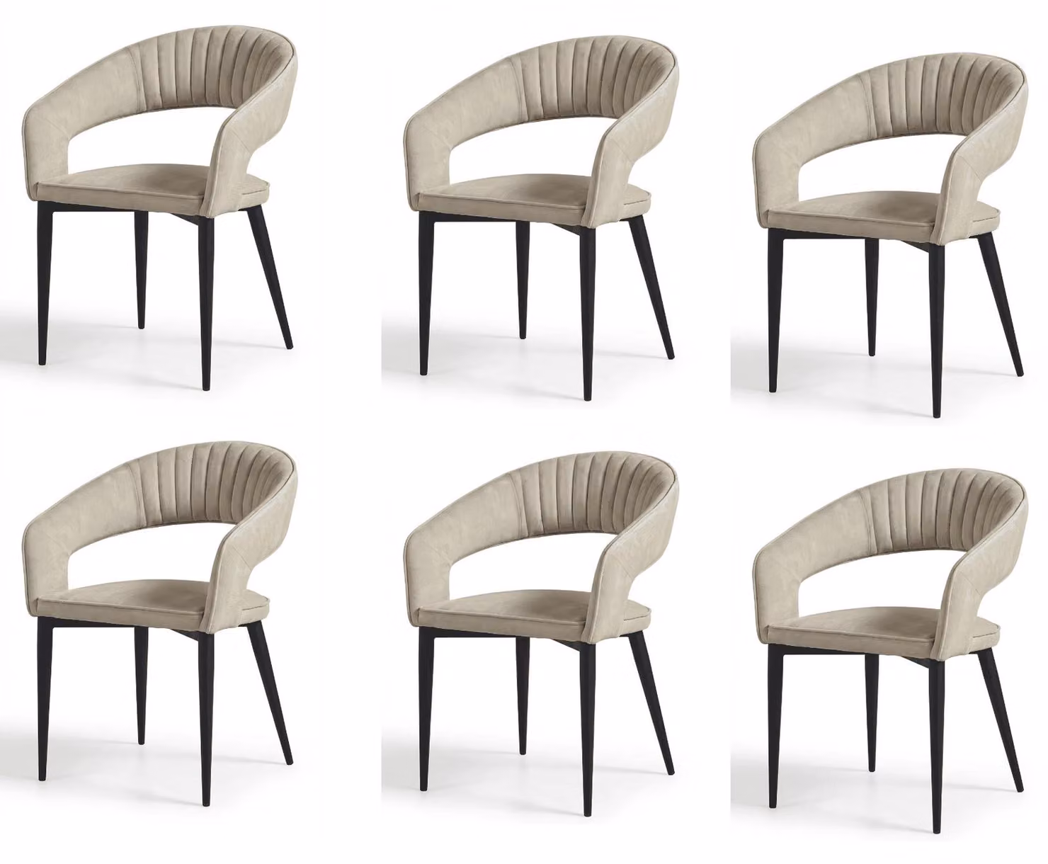 Set di 6 sedie da pranzo moderne in stile aristocratico, colore beige, con braccioli, rivestite in tessuto