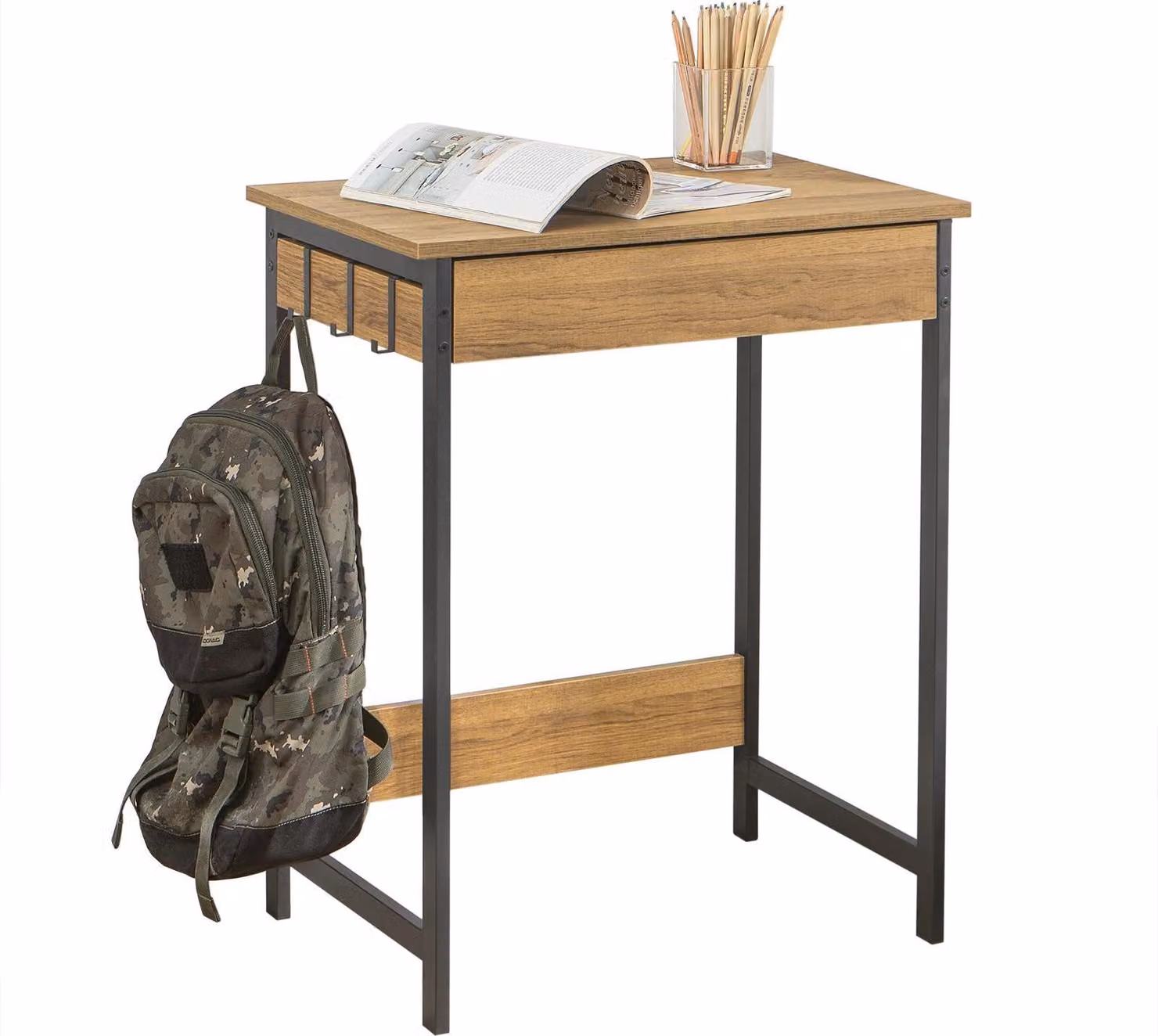 FWT43 Desk, scrivania per computer con 1 cassetto e 2 ganci, in color kaki, ca. 60×77×40 cm