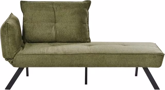Chaise longue sinistra in tessuto verde con schienale regolabile e funzione letto con cuscino idrorepellente