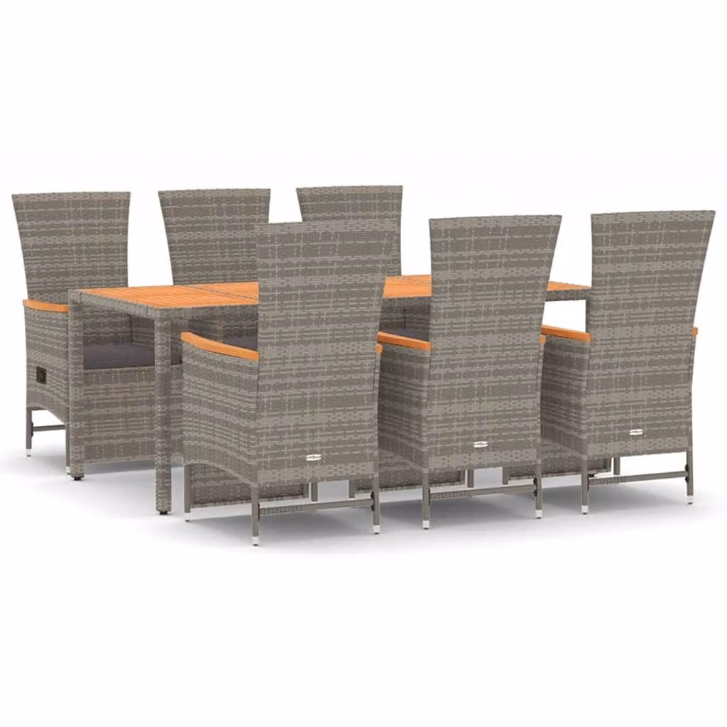 Set da Pranzo da Giardino 7 pz con Cuscini in Polyrattan Grigio
