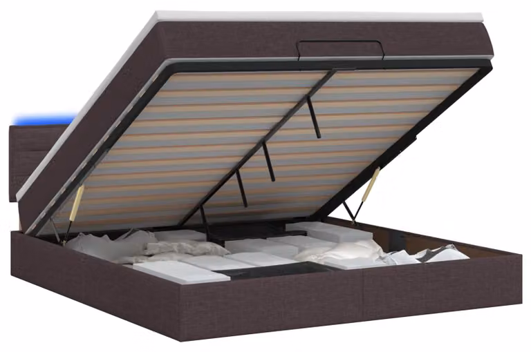 vidaXL Letto contenitore con materasso e luci LED, marrone scuro, 180 x 200 cm