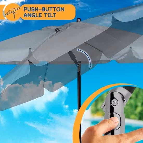Parasole da giardino con meccanismo di inclinazione, protezione UV, facile apertura e chiusura, colore grigio, 2m