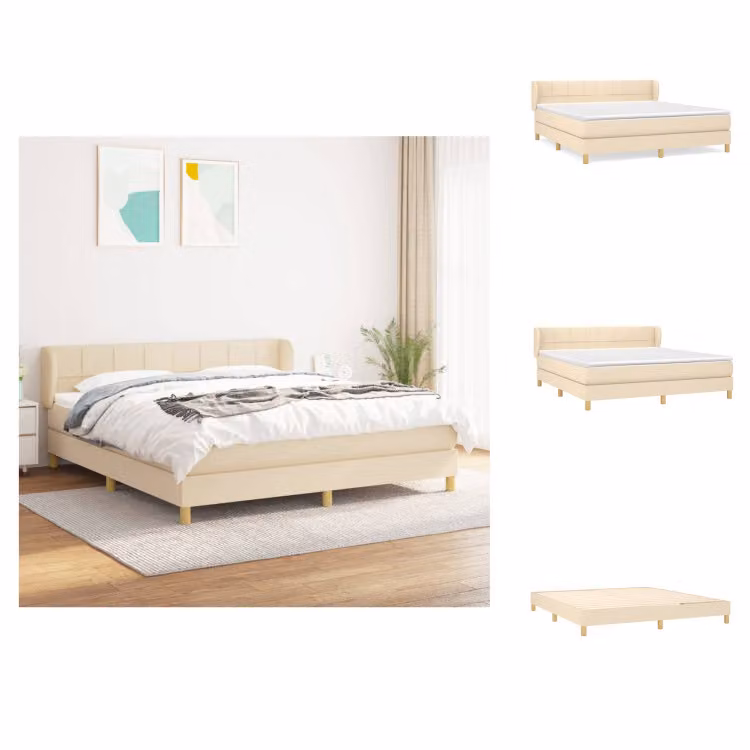 vidaXL Letto a molle con materasso crema 160x200 cm in tessuto - Letti e strutture letto