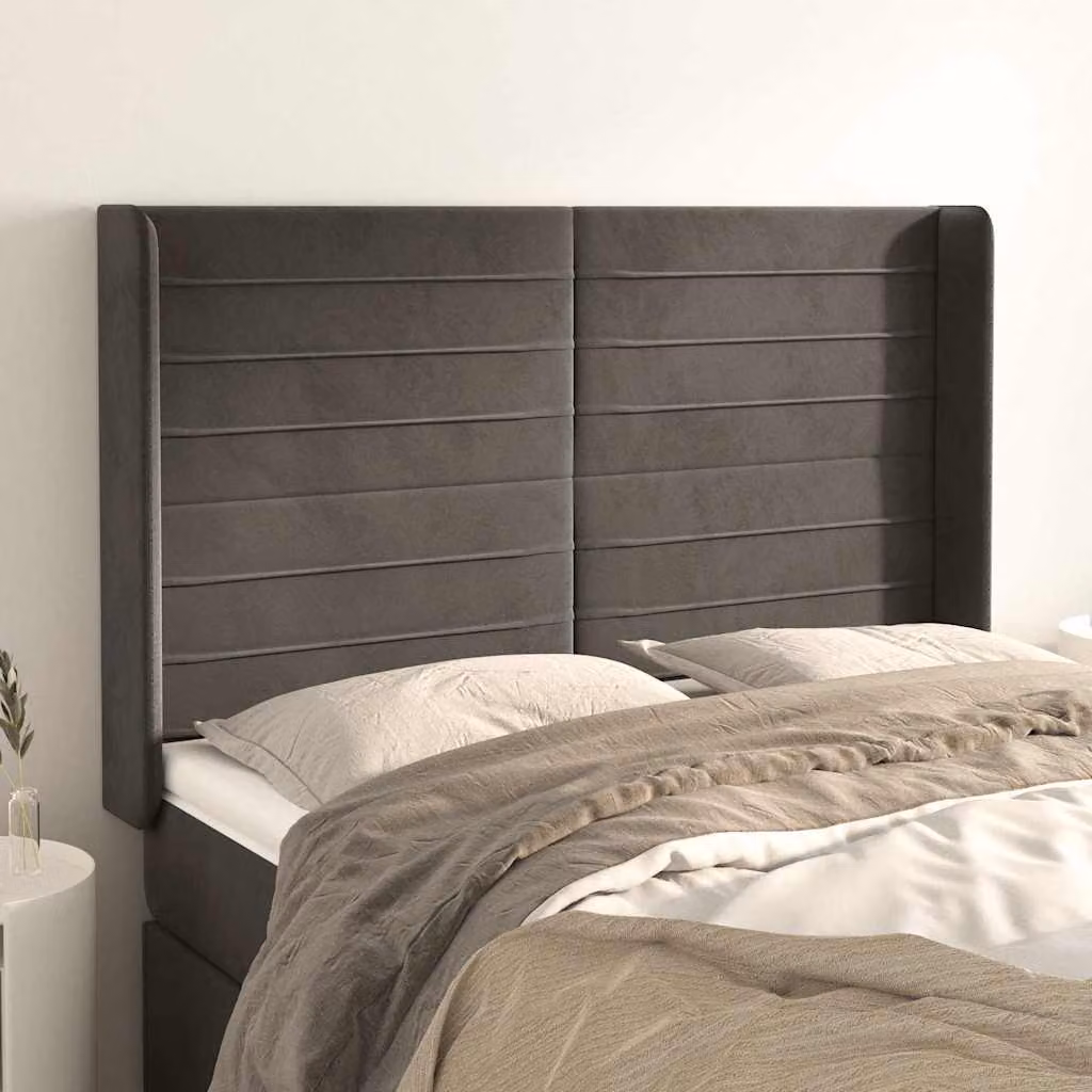 Testiera ad orecchio vidaXL in velluto grigio scuro L: 147 cm, P: 16 cm, H: 118/128 cm