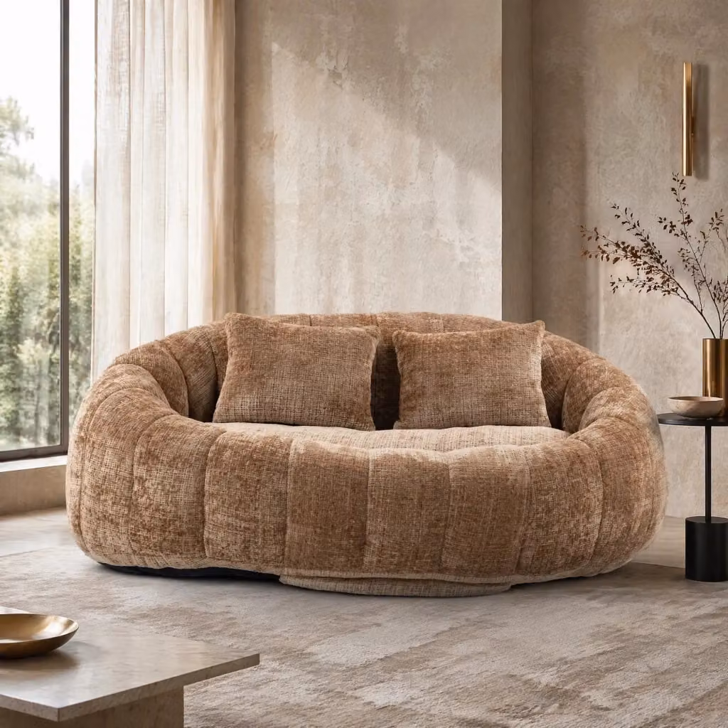 Divano Lazy REDOM in tessuto Chenille colore Caffè L: 150 cm, P: 95 cm, H: 63 cm – 2