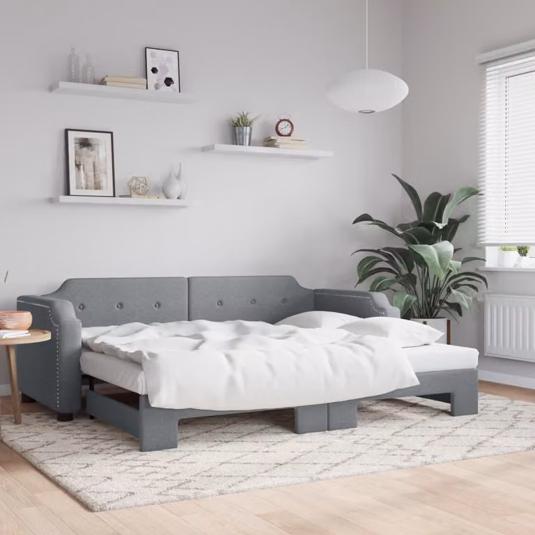 vidaXL Divano Letto Moderno con Letto Estraibile Grigio Chiaro in Tessuto L/P/H: 213 x 110 x 66,5 cm con Materasso 100 x 190 cm