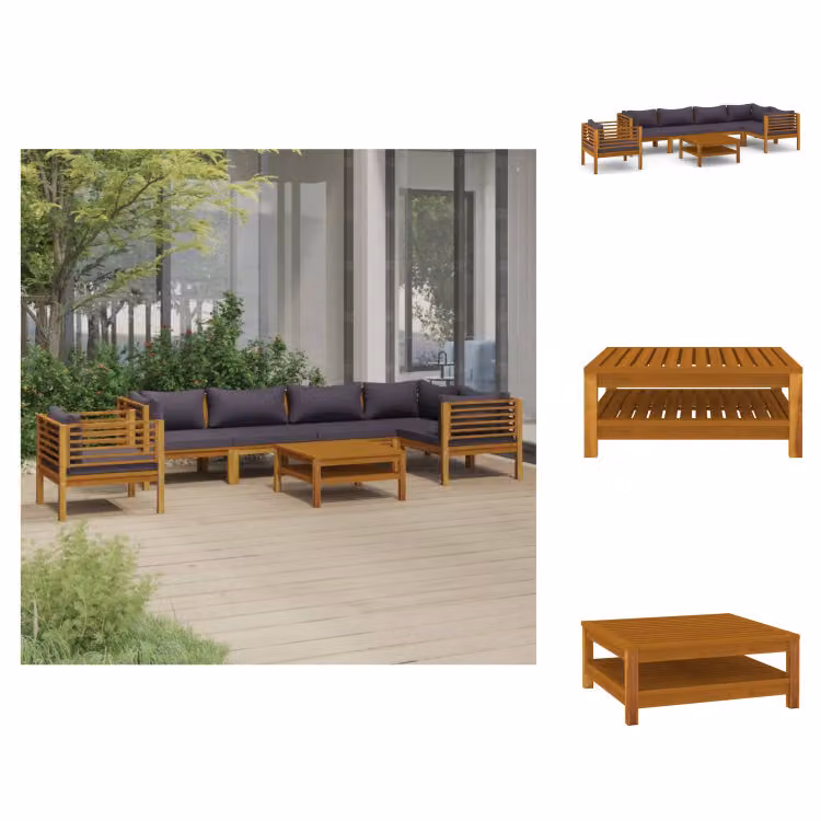 vidaXL Set di 7 pezzi per salotto da giardino con cuscino in legno massiccio di acacia - Set di mobili da giardino