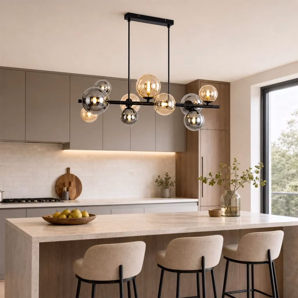 ZMH Lampada a Sospensione Vintage in Vetro Trasparente e Metallo Nero con 10 Luci G9 – 2