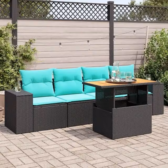 Set Divani da Giardino 5 pz con Cuscini in Polyrattan Nero 3327319
