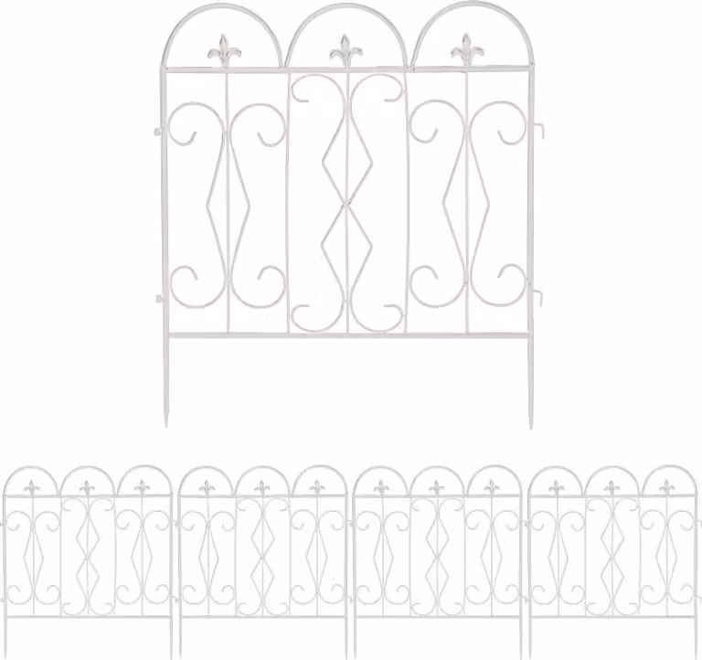 Recinzione da giardino, ferro rivestito, 5 pezzi, 61 x 70 cm, BIANCO