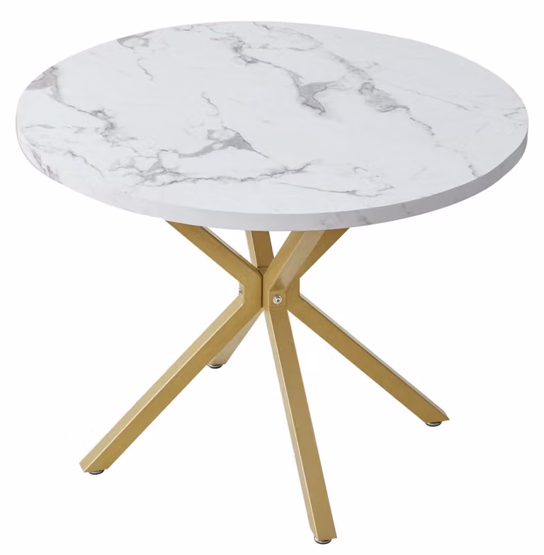 Tavolo da pranzo - Rotondo - Effetto marmo, 110 cm, plastica, stile minimalista moderno, da montare - Nero